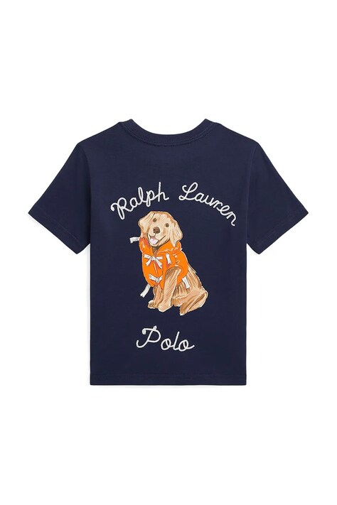 Детска памучна тениска Polo Ralph Lauren в тъмносиньо с принт 322964136001