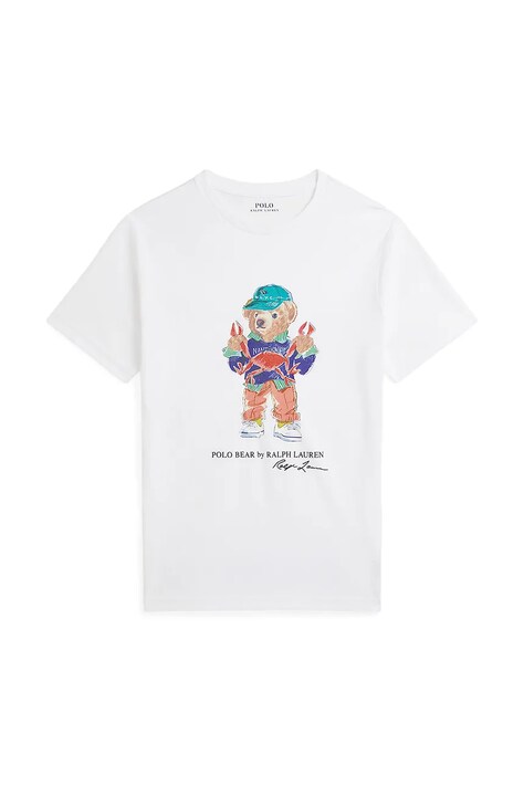 Dětské bavlněné tričko Polo Ralph Lauren bílá barva, s potiskem, 323973136002