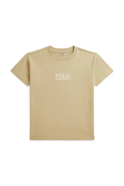 Дитяча бавовняна футболка Polo Ralph Lauren колір бежевий однотонна 322964779005