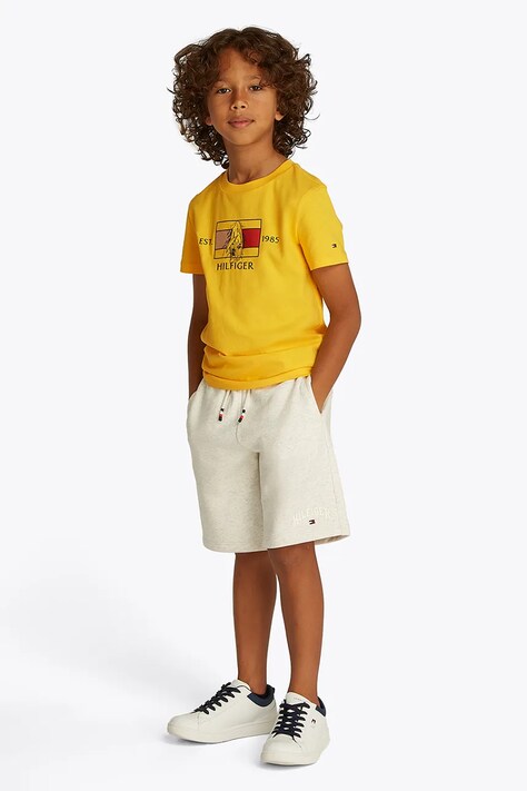 Dětské bavlněné tričko Tommy Hilfiger žlutá barva, s potiskem, KB0KB09530