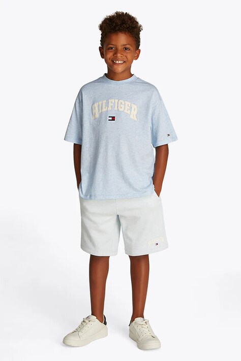 Dětské bavlněné tričko Tommy Hilfiger modrá barva, s potiskem, KB0KB09533