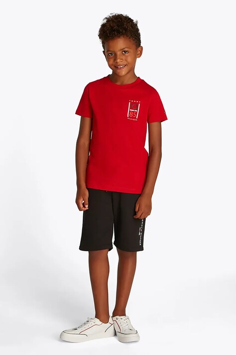 Tommy Hilfiger t-shirt bawełniany dziecięcy kolor czerwony z nadrukiem KB0KB09536
