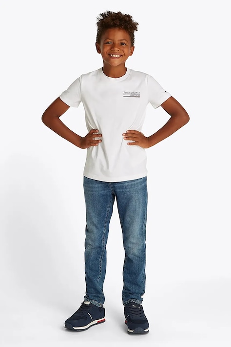 Dětské bavlněné tričko Tommy Hilfiger bílá barva, s potiskem, KB0KB09537