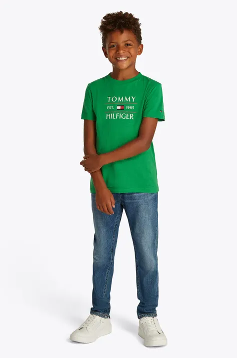 Tommy Hilfiger tricou de bumbac pentru copii culoarea verde, cu imprimeu, KB0KB09538