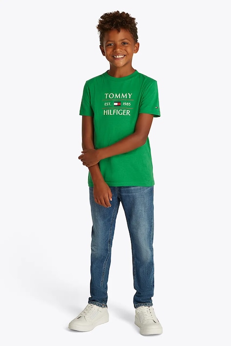 Παιδικό βαμβακερό μπλουζάκι Tommy Hilfiger χρώμα: πράσινο, KB0KB09538