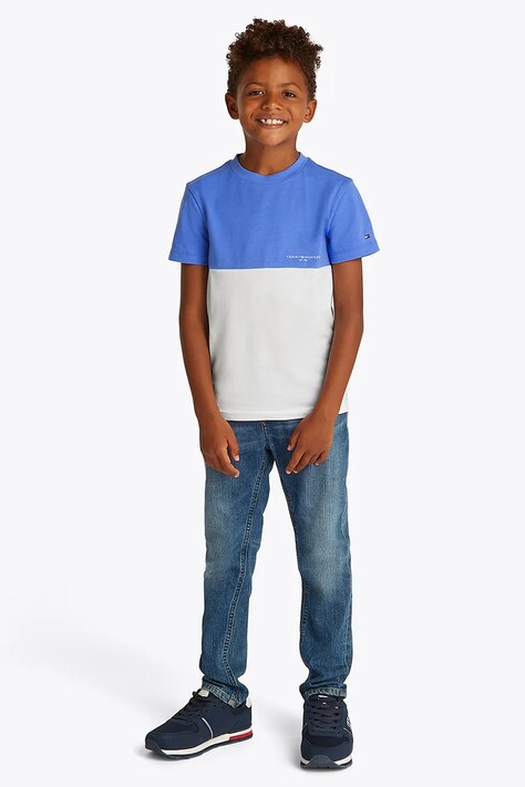 Dětské bavlněné tričko Tommy Hilfiger modrá barva, KB0KB09617