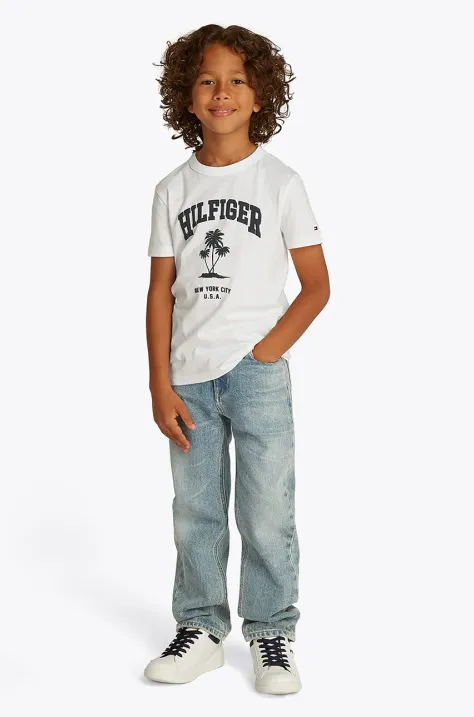 Tommy Hilfiger t-shirt bawełniany dziecięcy kolor biały z nadrukiem KB0KB09649