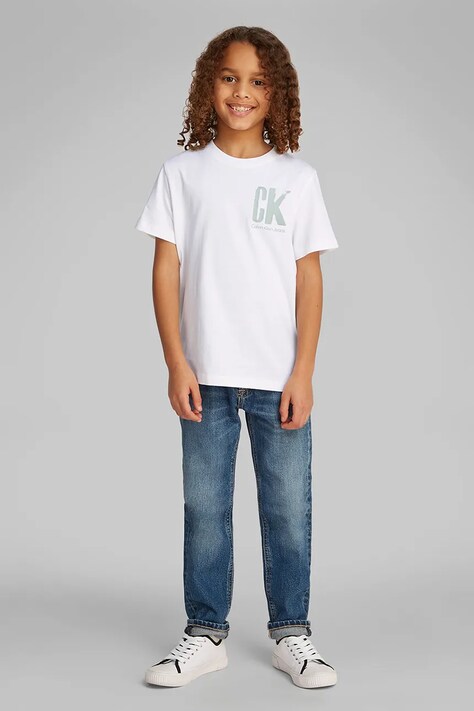 Дитяча бавовняна футболка Calvin Klein Jeans колір білий з принтом IB0IB02447