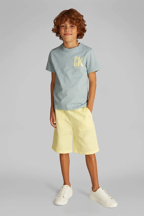 Dětské bavlněné tričko Calvin Klein Jeans tyrkysová barva, s potiskem, IB0IB02447