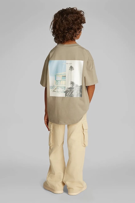 Calvin Klein Jeans t-shirt bawełniany dziecięcy kolor brązowy gładki IB0IB02449