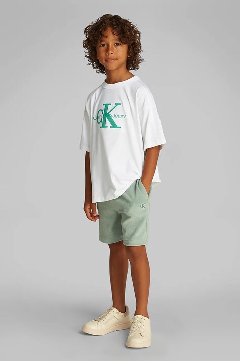 Дитяча бавовняна футболка Calvin Klein Jeans колір білий з аплікацією IB0IB02452
