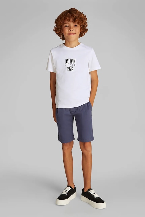 Otroška bombažna kratka majica Calvin Klein Jeans bela barva, IB0IB02456