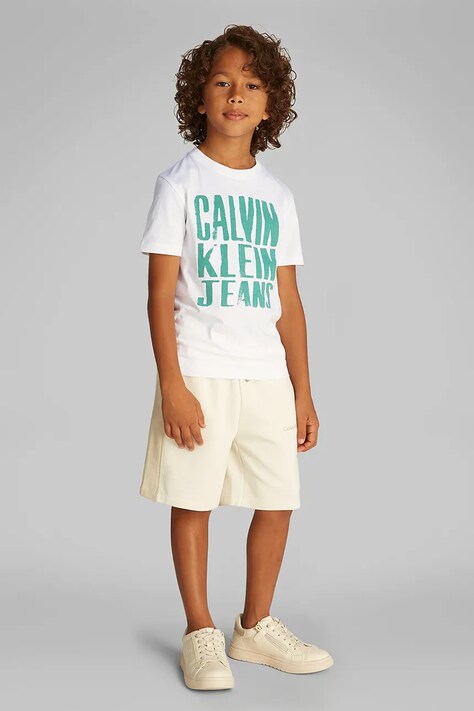 Детская хлопковая футболка Calvin Klein Jeans цвет белый с принтом IB0IB02459