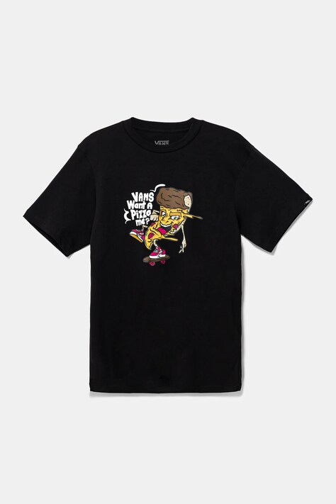 Vans gyerek pamut póló Pizza Me fekete, nyomott mintás, VN000NQ2BLK1