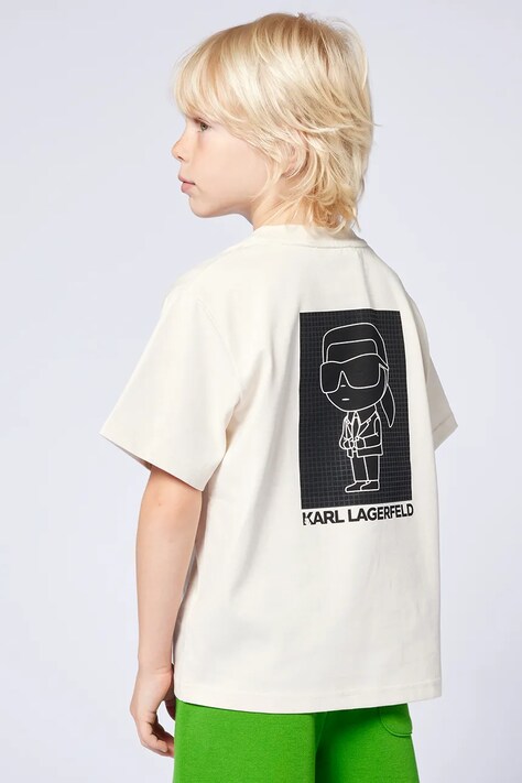Karl Lagerfeld tricou de bumbac pentru copii culoarea bej, cu imprimeu, Z30440