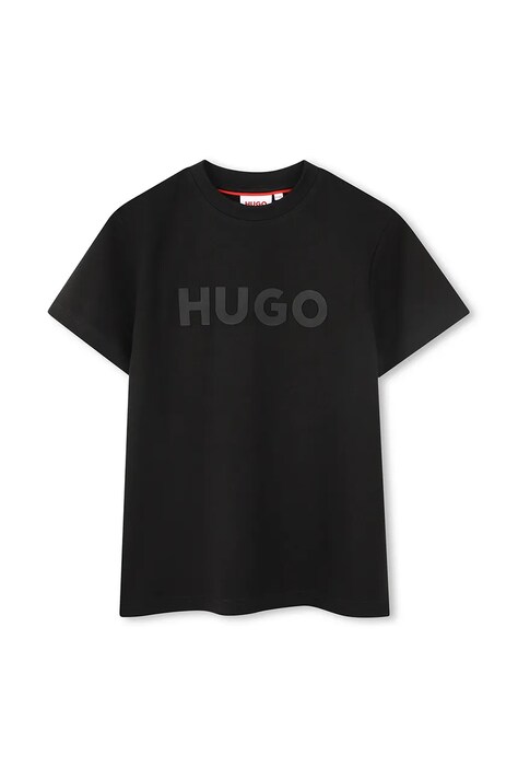 Detské bavlnené tričko HUGO čierna farba, s potlačou, G00333