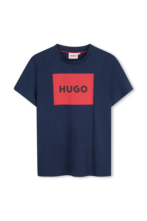Dětské bavlněné tričko HUGO tmavomodrá barva, s potiskem, G00334