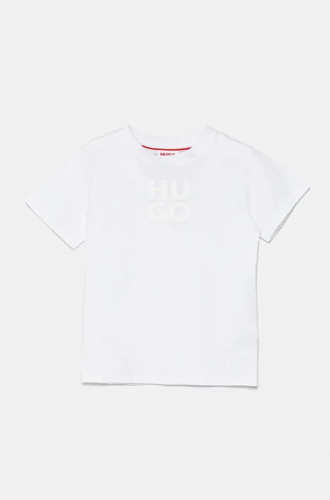 HUGO t-shirt bawełniany dziecięcy kolor biały z nadrukiem G00335