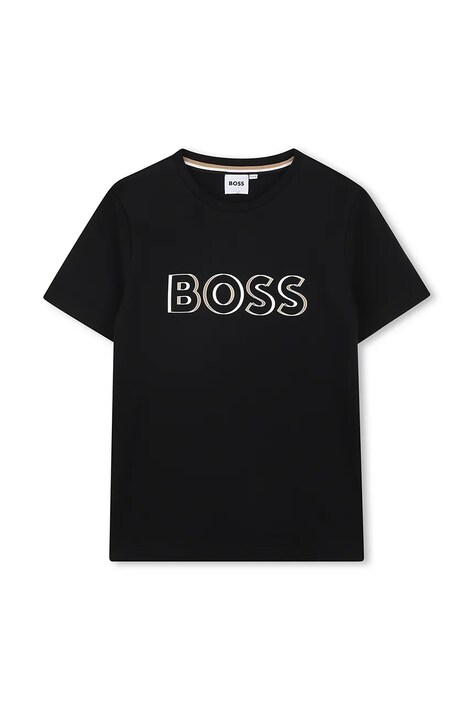 Dětské bavlněné tričko BOSS černá barva, s potiskem, J52034