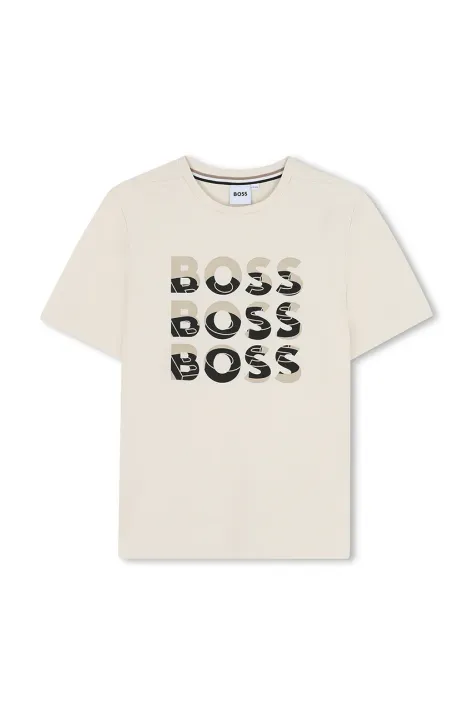 BOSS t-shirt bawełniany dziecięcy kolor beżowy z nadrukiem J52038