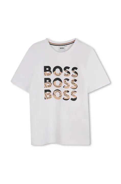 BOSS t-shirt bawełniany dziecięcy kolor biały z nadrukiem J52038