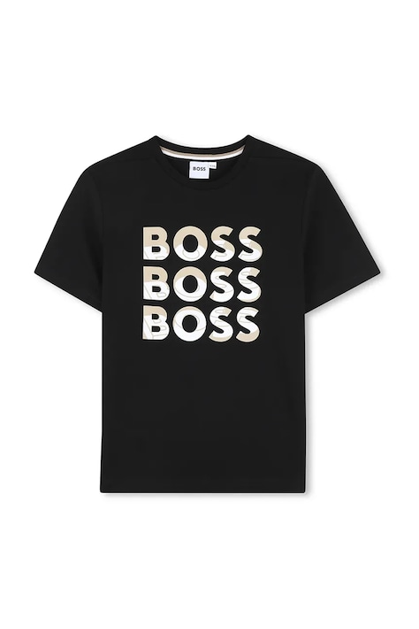 BOSS t-shirt bawełniany dziecięcy kolor czarny z nadrukiem J52038