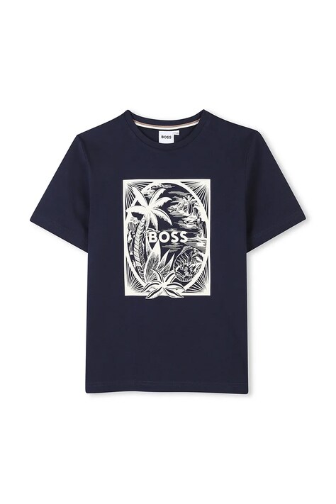 BOSS tricou de bumbac pentru copii culoarea albastru marin, cu imprimeu, J52050
