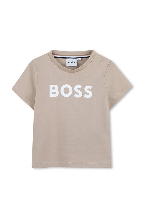 BOSS tricou din bumbac pentru bebelusi culoarea bej, cu imprimeu, J52105