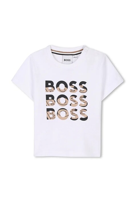 Detské bavlnené tričko BOSS biela farba, s potlačou, J52113