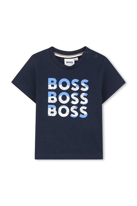 BOSS baba pamut póló sötétkék, nyomott mintás, J52113