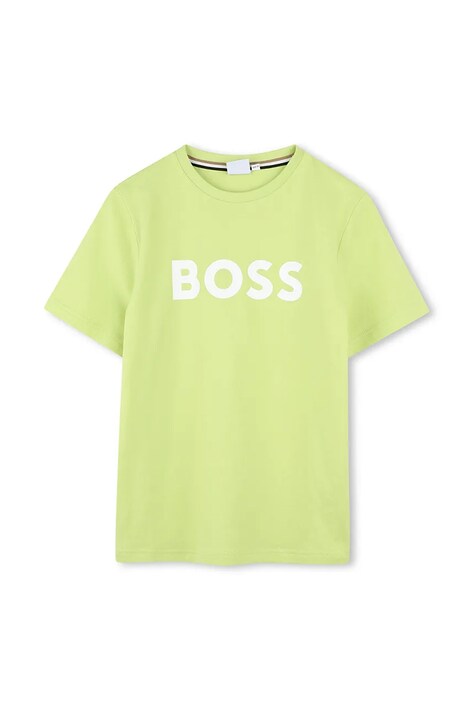 BOSS tricou de bumbac pentru copii culoarea verde, cu imprimeu, J52030