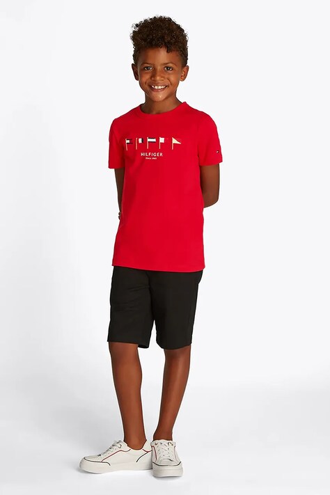 Tommy Hilfiger t-shirt bawełniany dziecięcy kolor czerwony z aplikacją KB0KB09532