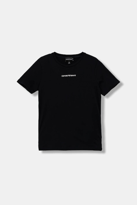Emporio Armani gyerek pamut póló fekete, nyomott mintás, EB000421 AF15013