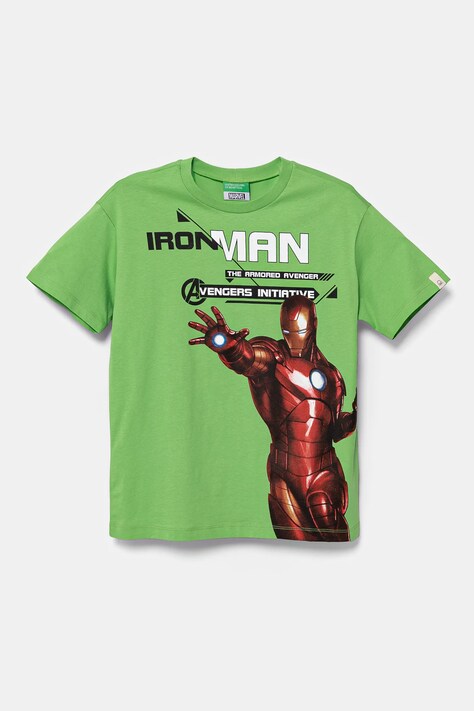 Detské bavlnené tričko United Colors of Benetton x Marvel zelená farba, s potlačou, 35RYC10N9