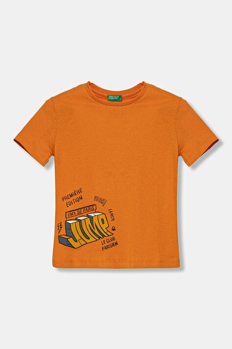 United Colors of Benetton gyerek pamut póló narancssárga, nyomott mintás, 3I1XG10IJ