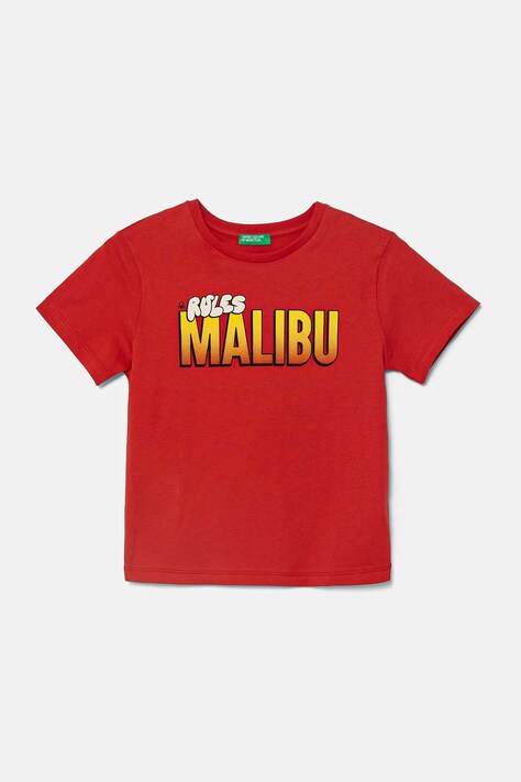 United Colors of Benetton t-shirt bawełniany dziecięcy kolor bordowy z nadrukiem 3I1XG10IJ