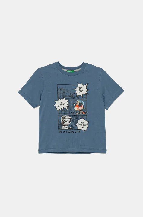 United Colors of Benetton t-shirt bawełniany dziecięcy kolor niebieski z nadrukiem 35RYG10I7
