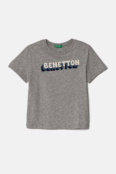 Детска памучна тениска United Colors of Benetton в сиво с принт 3I1XG10HT