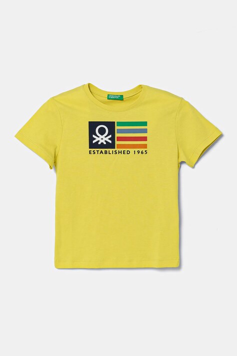 United Colors of Benetton t-shirt bawełniany dziecięcy kolor żółty z nadrukiem 3I1XG10HT