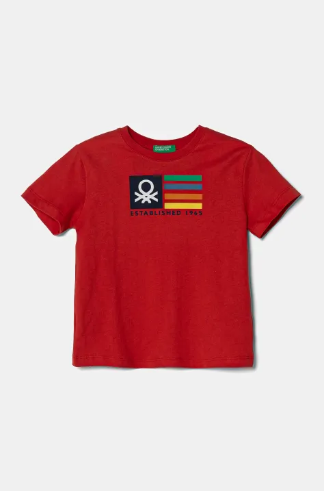 United Colors of Benetton t-shirt bawełniany dziecięcy kolor czerwony z nadrukiem 3I1XG10HT