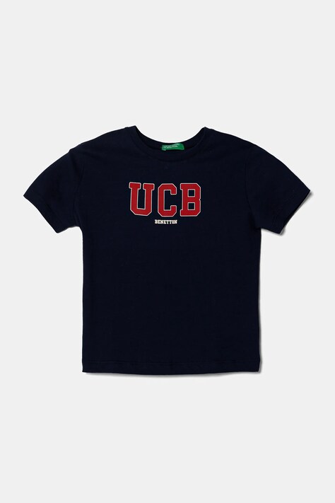 Otroška bombažna kratka majica United Colors of Benetton mornarsko modra barva, 3I1XG10HT