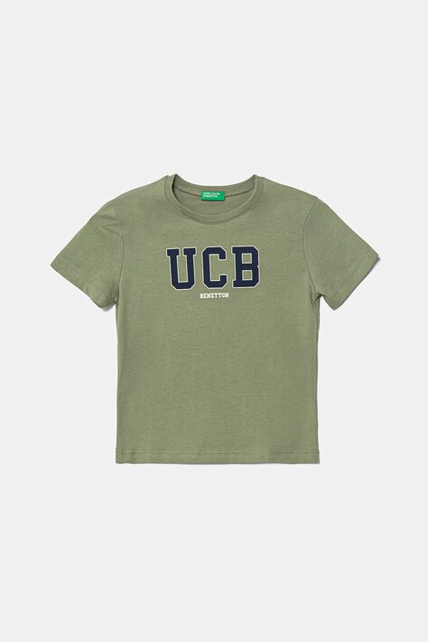 Detské bavlnené tričko United Colors of Benetton zelená farba, s potlačou, 3I1XG10HT