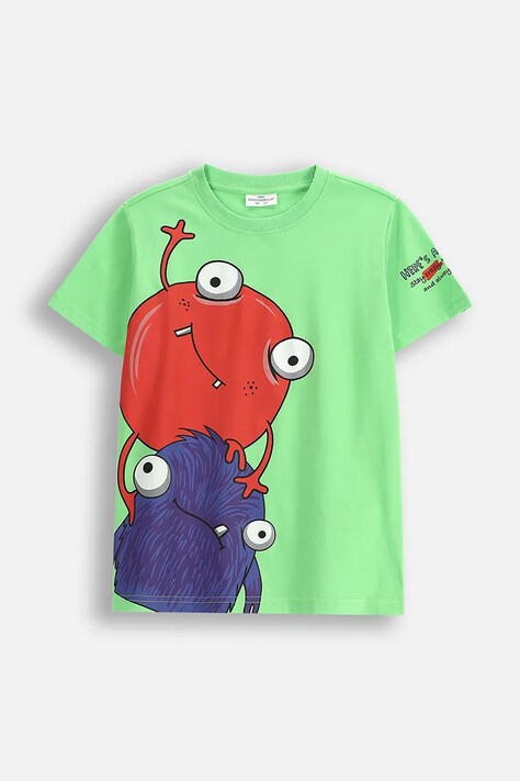 Dětské bavlněné tričko Coccodrillo zelená barva, s potiskem, EVERYDAY BOY