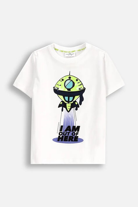 Dětské bavlněné tričko Coccodrillo bílá barva, s potiskem, COSMIC RAVE BOY KIDS