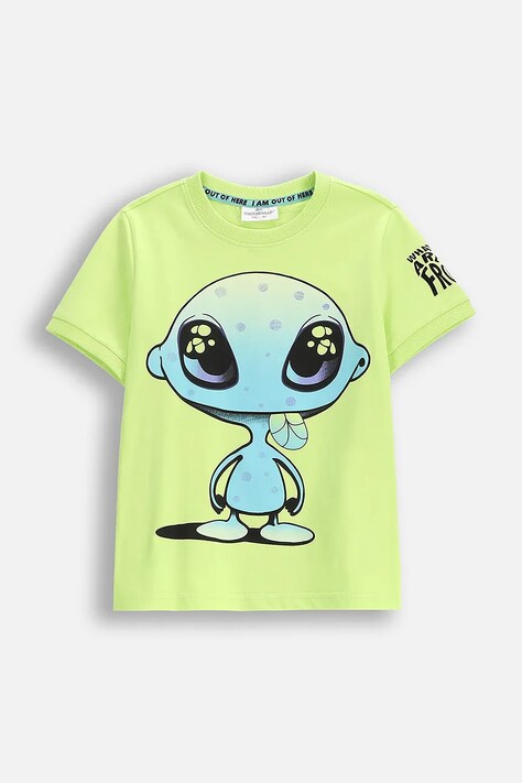 Dětské bavlněné tričko Coccodrillo zelená barva, s potiskem, COSMIC RAVE BOY KIDS