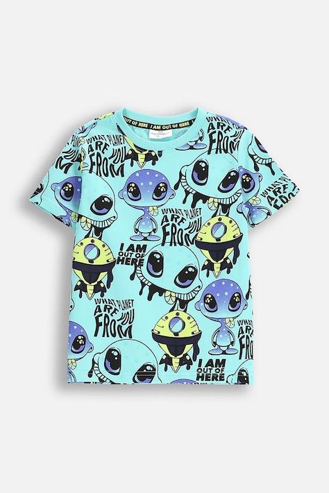 Coccodrillo tricou culoarea turcoaz, cu imprimeu, COSMIC RAVE BOY KIDS