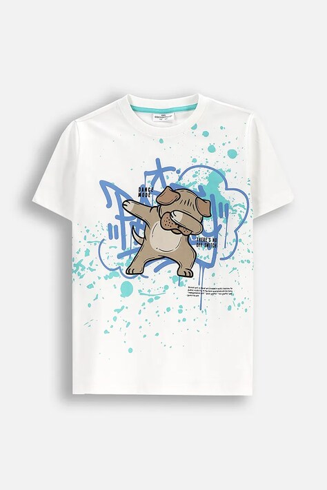 Coccodrillo t-shirt bawełniany dziecięcy kolor beżowy z nadrukiem EVERYDAY BOY