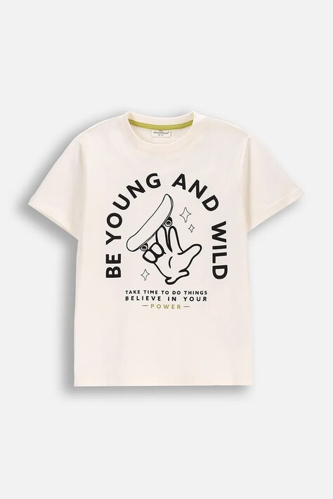 Detské bavlnené tričko Coccodrillo béžová farba, s potlačou, EVERYDAY BOY