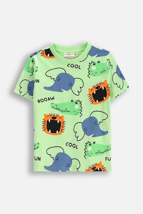 Coccodrillo t-shirt bawełniany dziecięcy kolor zielony wzorzysty EVERYDAY BOY
