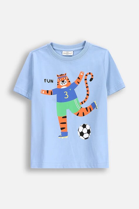Coccodrillo t-shirt bawełniany dziecięcy kolor niebieski z nadrukiem EVERYDAY BOY
